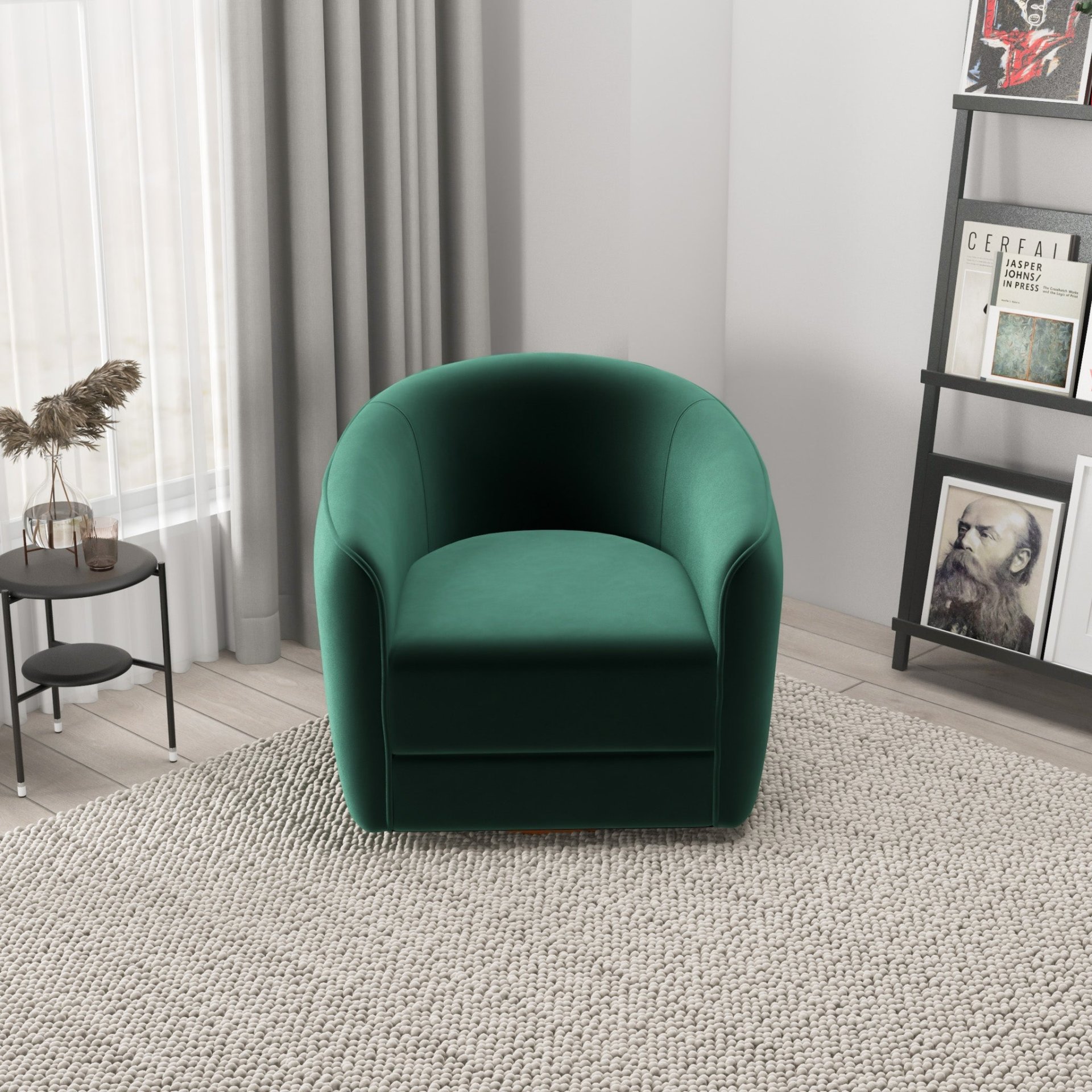 Elise - Mid-Century Modern Swivel Chair - Dark Green - Image 11