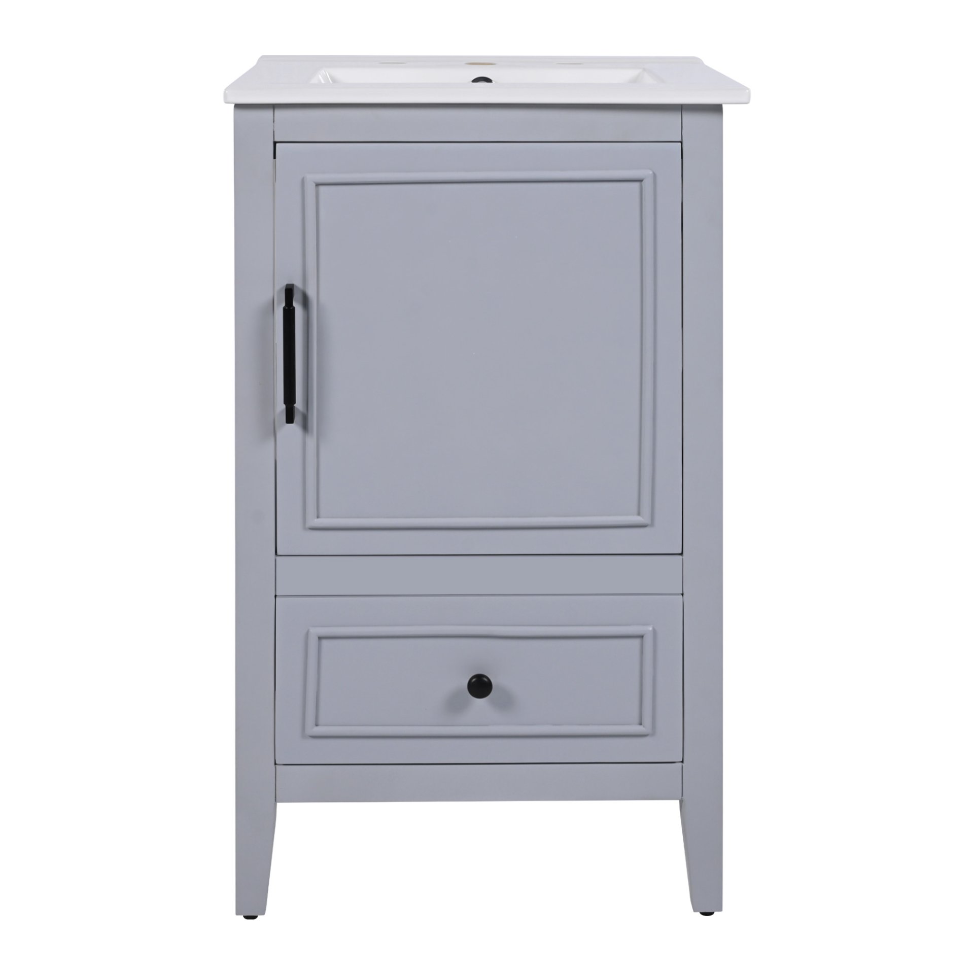 20" Bathroom Vanity With Sink, Bathroom Cabinet With A Door, Door Shelf Storage And Adiustable Foot Pads, A Drawer - Gray - Image 10