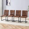 Ergonomic Technology Fabric Dining Chairs With Black Metal Legs, Comfortably Simple Design, (Set of 4) - Brown - Image 2