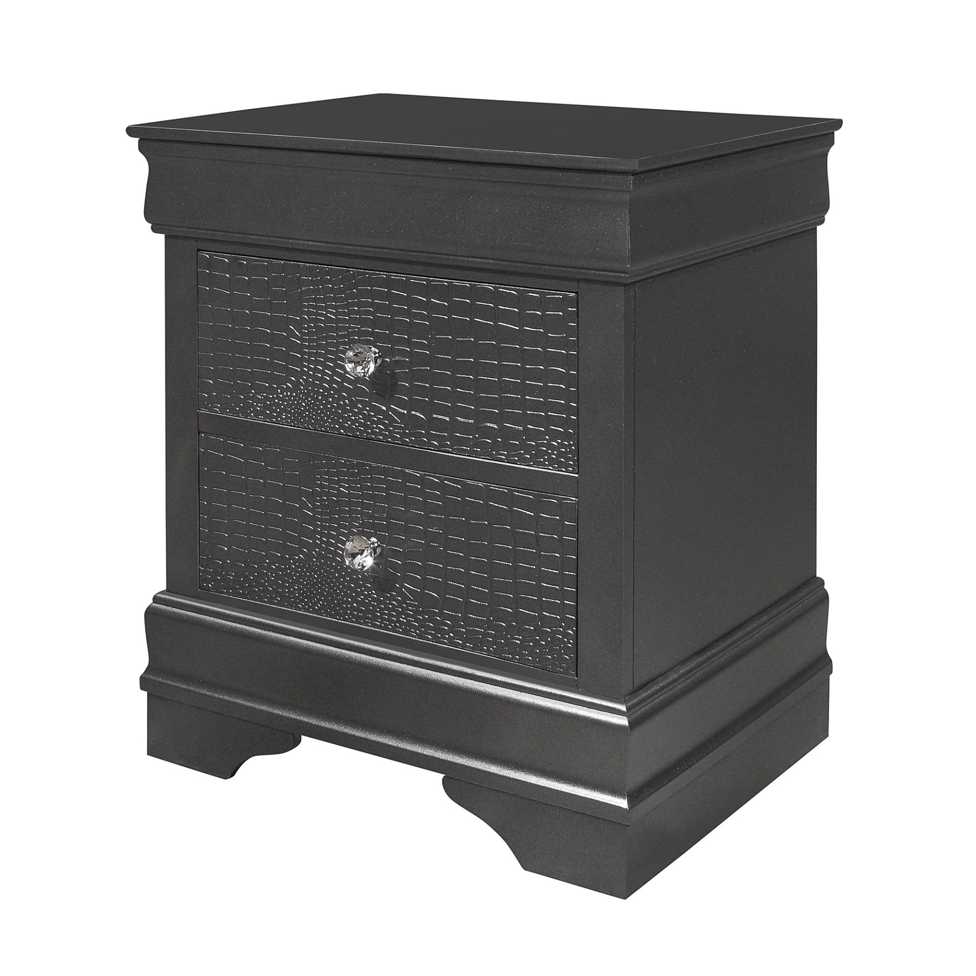Shaker - Full 5 Pieces Bedroom Set With Crystal Inspired Tufted Headboard And LED Lighting - Gray - Image 7