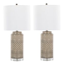 Casa - Contemporary Table Lamp (Set of 2) - Opal Gray / Polished Nickel / White