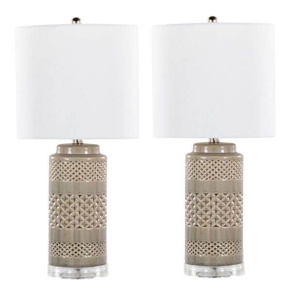 Casa - Contemporary Table Lamp (Set of 2) - Opal Gray / Polished Nickel / White