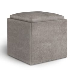 Rockwood - Cube Storage Ottoman With Tray - Distressed Gray Taupe