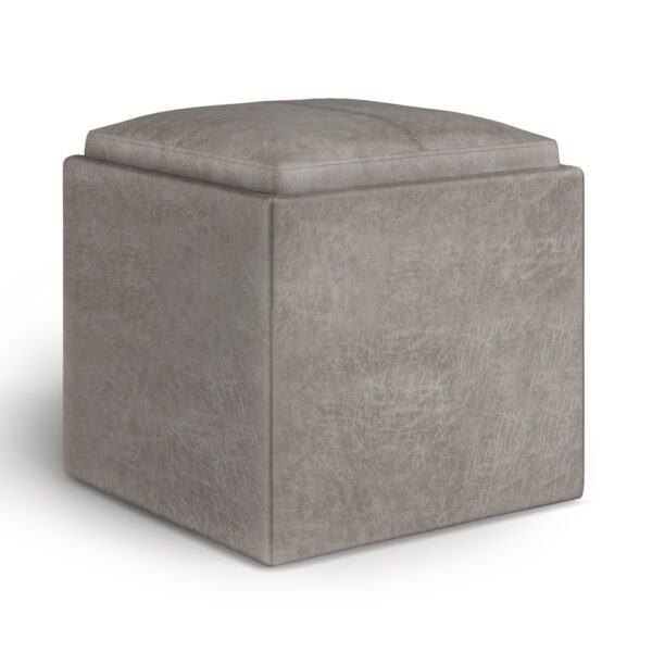 Rockwood - Cube Storage Ottoman With Tray - Distressed Gray Taupe