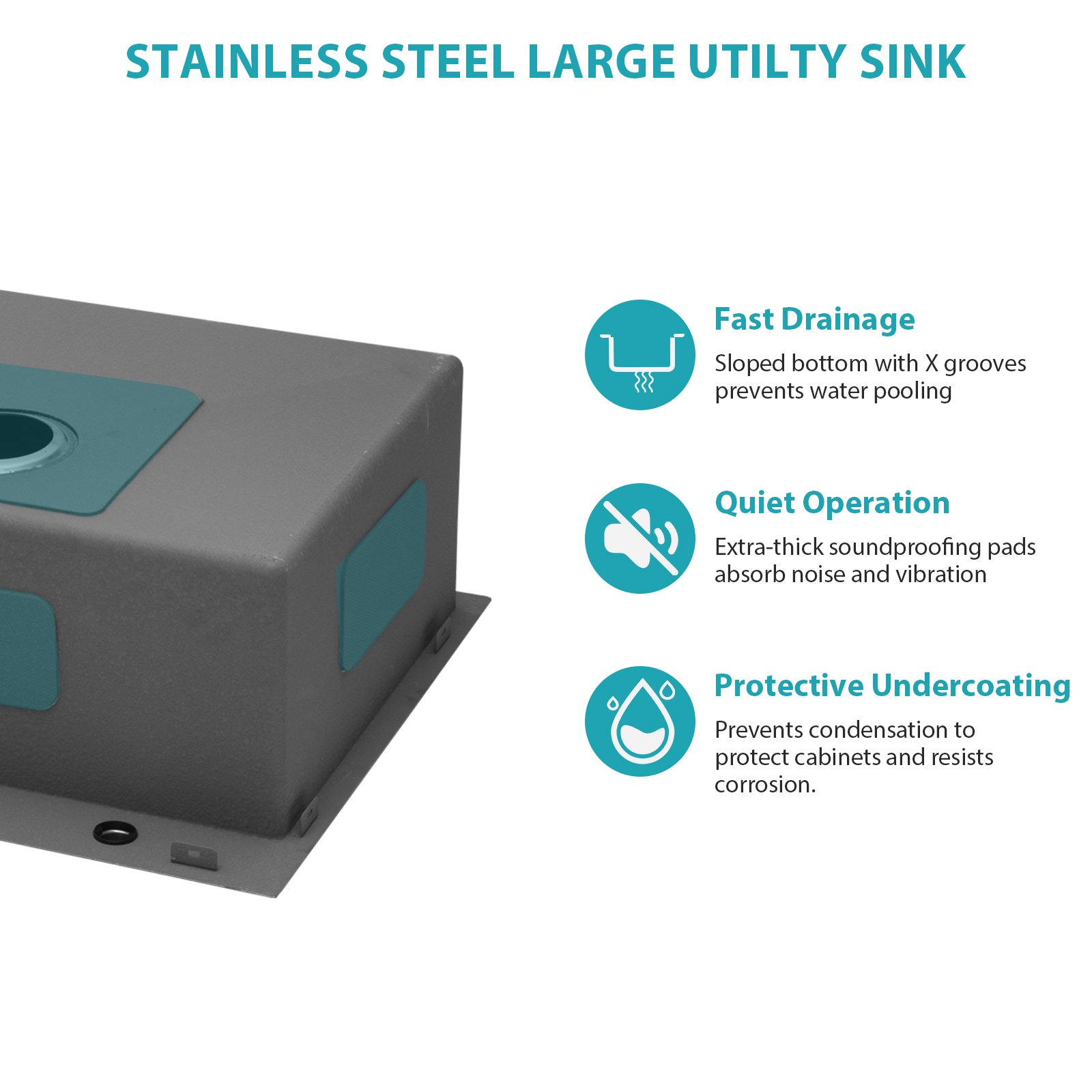 Laundry Sink Drop In, Single Bowl Above Counter Utility Sink With Deep Basin And Soundproof Coating - Gunmetal Black - Image 9