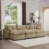 Oversized Modular Cushion Sofa Set & Portable Ottoman L Shaped Corner Low Back Deep Seating In Corduroy - Tan - Image 9