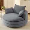 360° Swivel Sofa Chair Accent Barrel Chair With Dual Layer Cushion And 3 Removable Pillows, Corduroy - Gray - Image 3