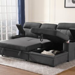 Kaden - Sleeper Sectional Sofa Chaise With Storage Arms And Cupholder - Gray