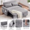 Pull Out Sleep Sofa Bed Loveseats Sofa Couch With Adjsutable Backrest, Storage Pockets, 2 Soft Pillows, USB Ports For Living Room, Bedroom, Apartment, Office - Gray - Image 4