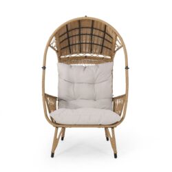 Outdoor Wicker Standing Basket Chair With Cushion - Brown