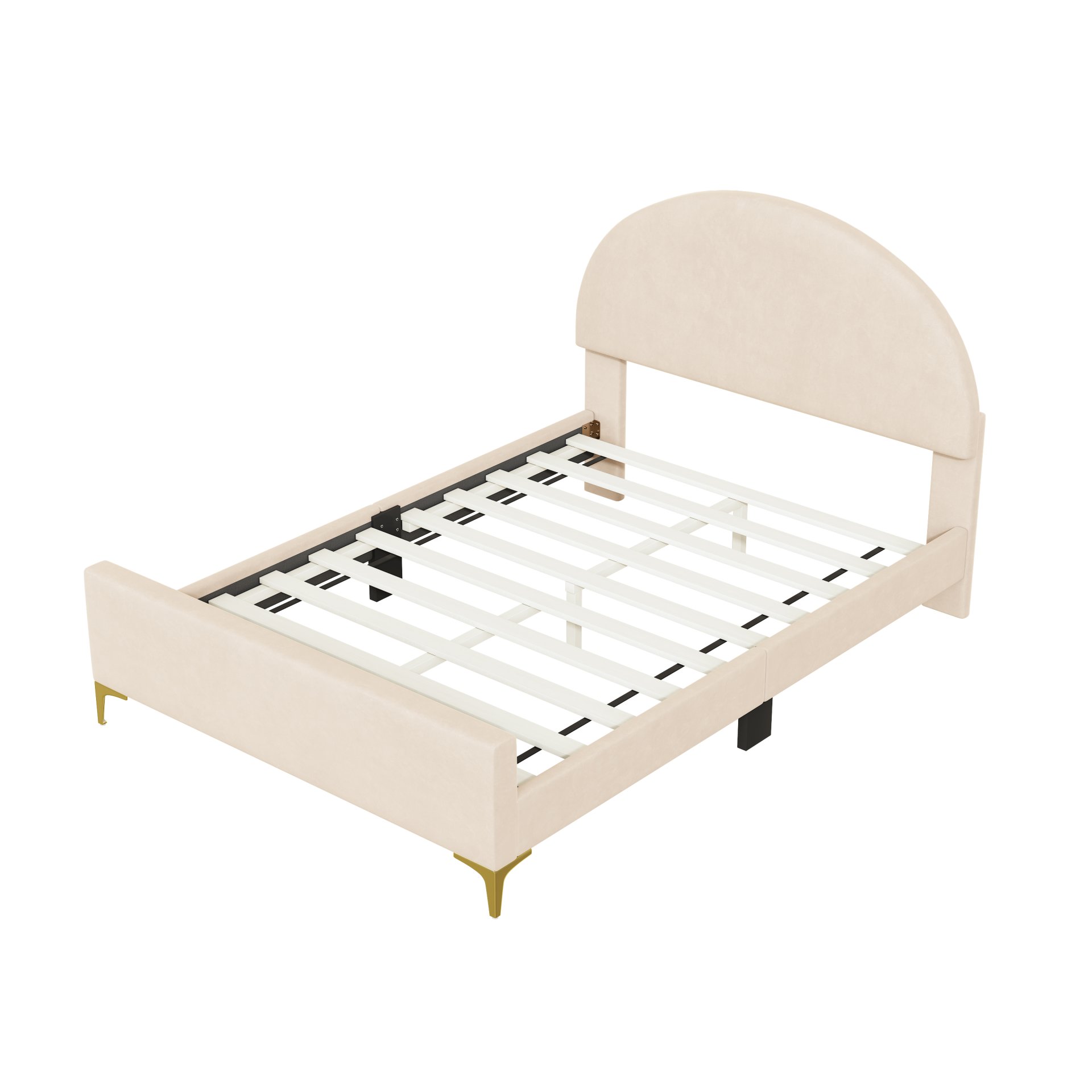 Full Size Upholstered Platform Bed With Classic Semi-Circle Shaped Headboard And Mental Legs - Beige - Image 4