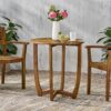 Outdoor Circular Wood Bistro Table With Curved Legs And Slat Panel Table Top - Teak - Image 9