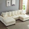 Modular Sectional Sofa, 5 Seater Oversized Convertible L & U Shaped Couch, Corduroy Fabric - Beige - Image 4