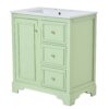 Bathroom Vanity Cabinet With Ceramic Basin, 3 Drawers And Adjustable Shelves - Green - Image 14