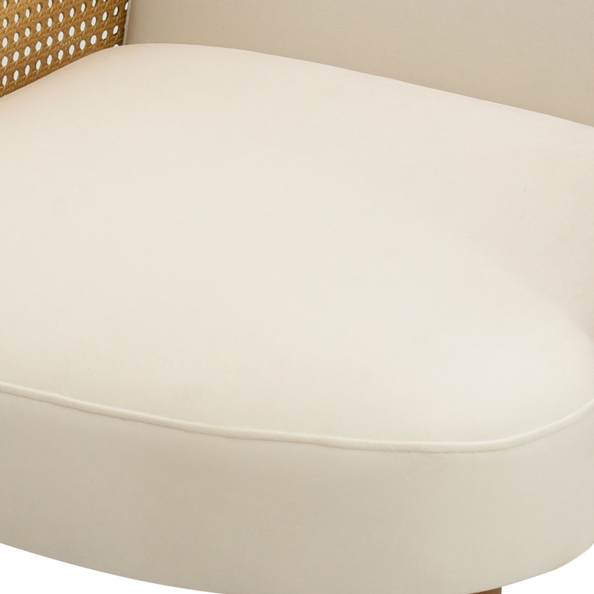 Mid Century Accent Chair With Rattan Armrests, Velvet Upholstery & Wooden Legs - Ivory - Image 12