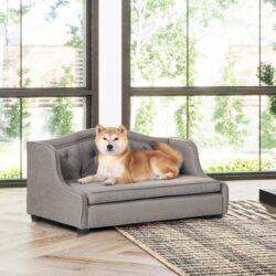 Robin - Tufted Wingback Pet Sofa Bed, Medium, Uptown Resistant High - Gray Stain