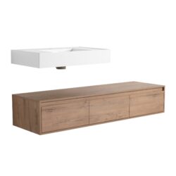 Modern Wall Mounted Bathroom Vanity With Resin Sink, Soft Close Drawer, Imitative - Imitative Oak