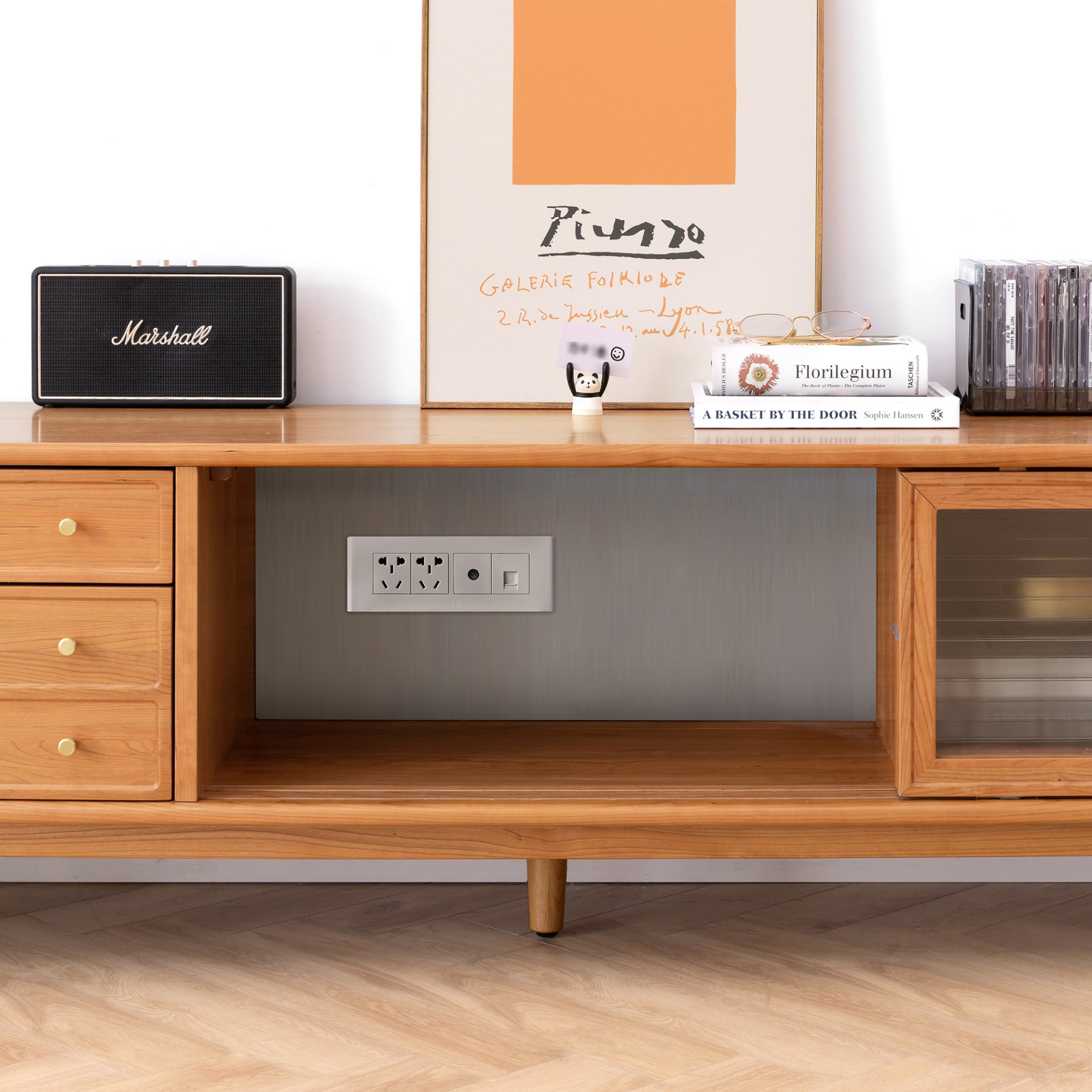 TV Cabinet With Chinese Changhong Glass Doors, Two Drawer Storage Space TV Standing - Cherry - Image 5