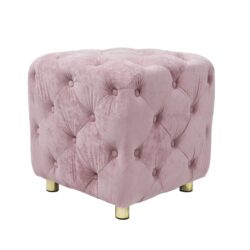 Modern Velvet Upholstered Ottoman, Exquisite Small End Table, Soft Foot Stool, Dressing Makeup Chair, Comfortable Seat For Living Room, Bedroom, Entrance - Pink
