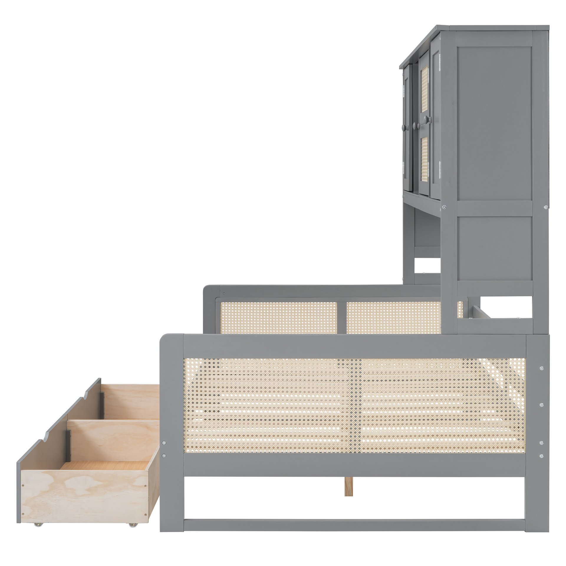 Full Size Wooden Daybed With 2 Drawers, And All In One Cabinet And Shelf - Gray - Image 11