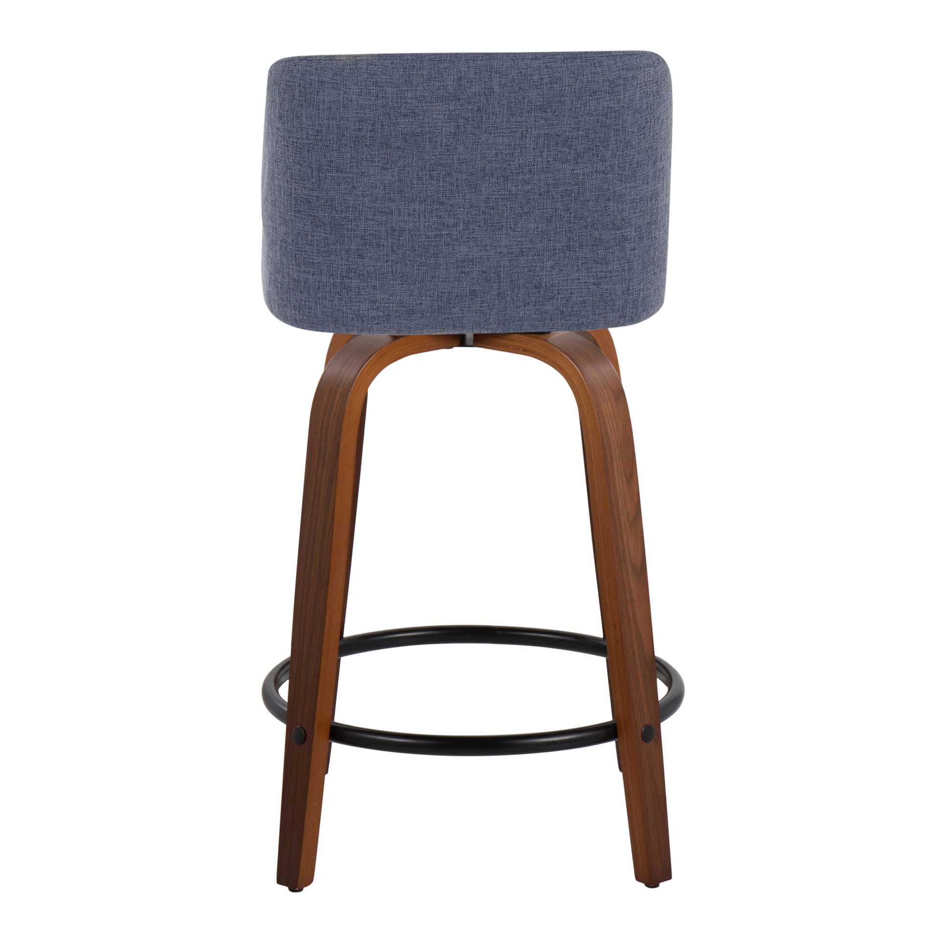 Toriano - Mid-Century Modern Fixed Height Counter Stool & Swivel With Round Footrest (Set of 2) - Walnut / Blue - Image 5