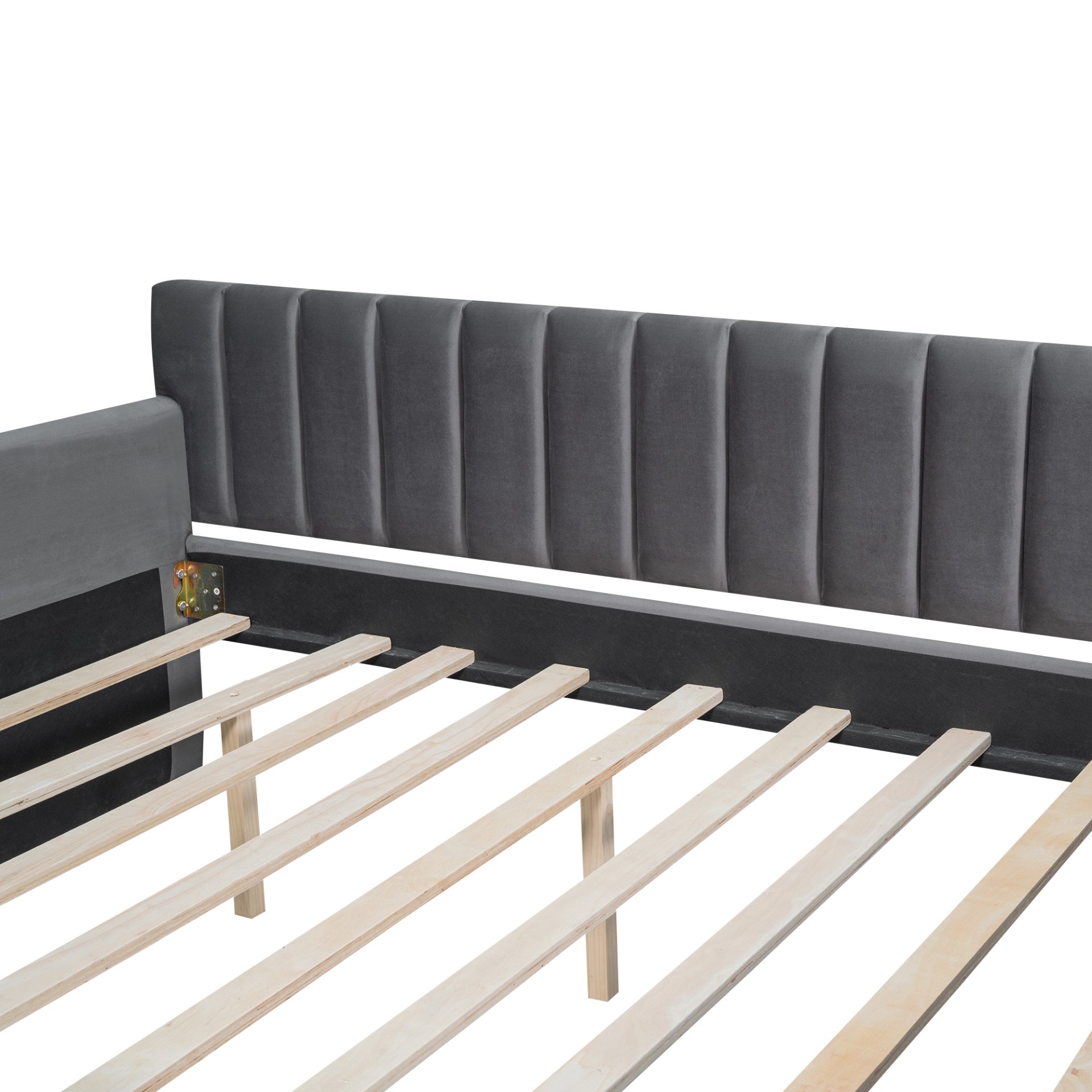 Full Size Upholstered Daybed With Trundle And Slat Support - Gray - Image 10