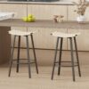 Counter Height Bar Stools Backless Handwoven Kitchen Dining Chairs With Round Footrest (Set of 2) Weaving Pub Stoo - Creamy White - Image 2