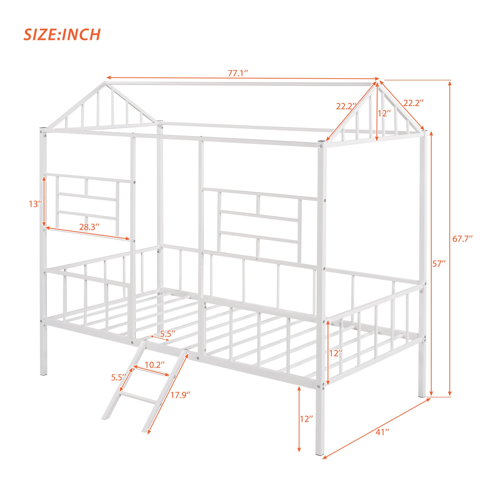 House Bed Frame Twin Size With Slatted Support No Box Spring Needed - White - Image 15