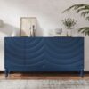 Elegant Sideboard With Sophisticated Wavy Pattern Doors And Arched Groove Design, Adjustable 4 Door Layout - Navy Blue - Image 2