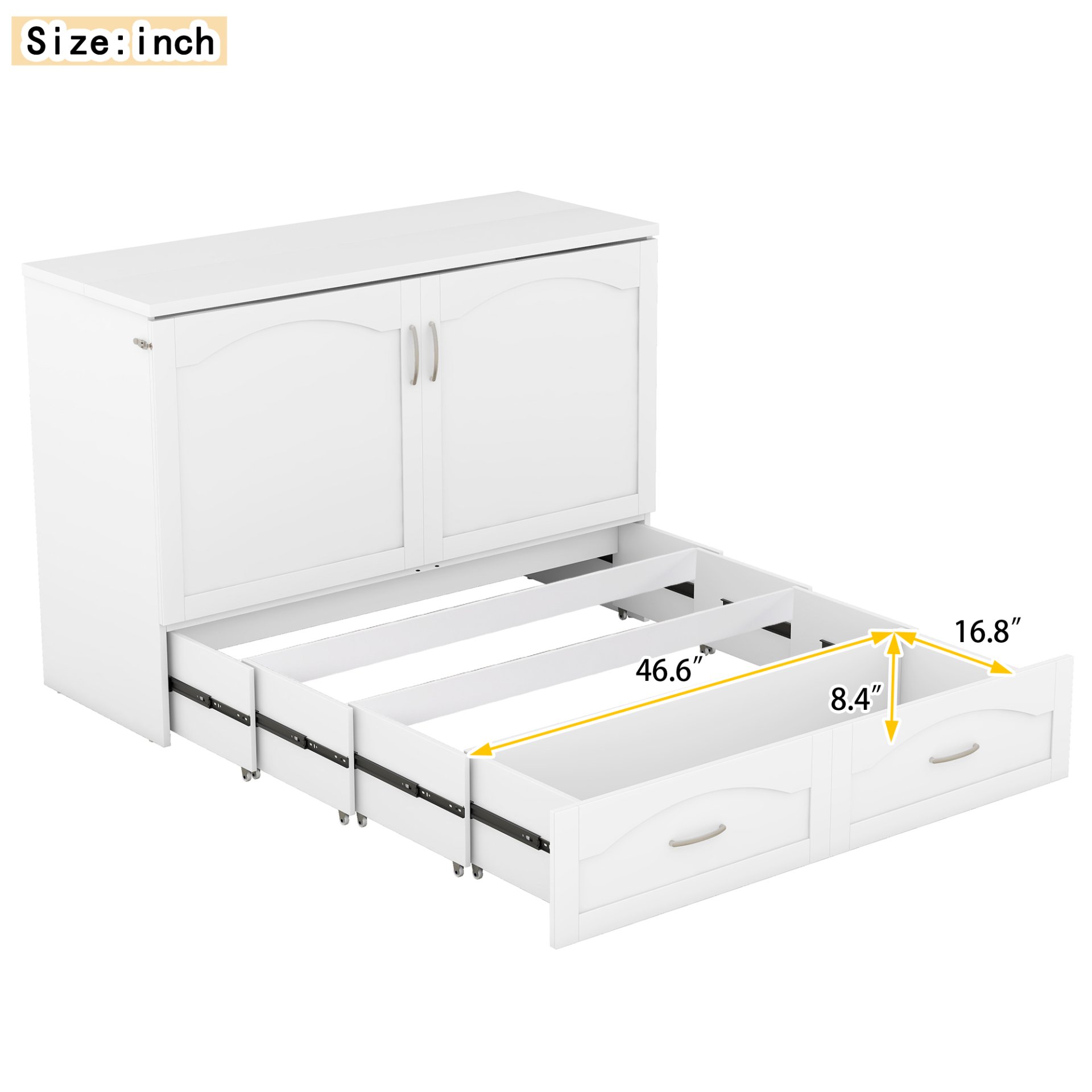 Full Size Murphy Wall Bed With Drawer And A Set Of Sockets & USB Ports, Pulley Structure Design - White - Image 18