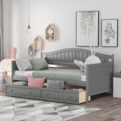 Twin Daybed With 2 Drawers, Sofa Bed For Bedroom Living Room, No Box Spring Needed - Gray