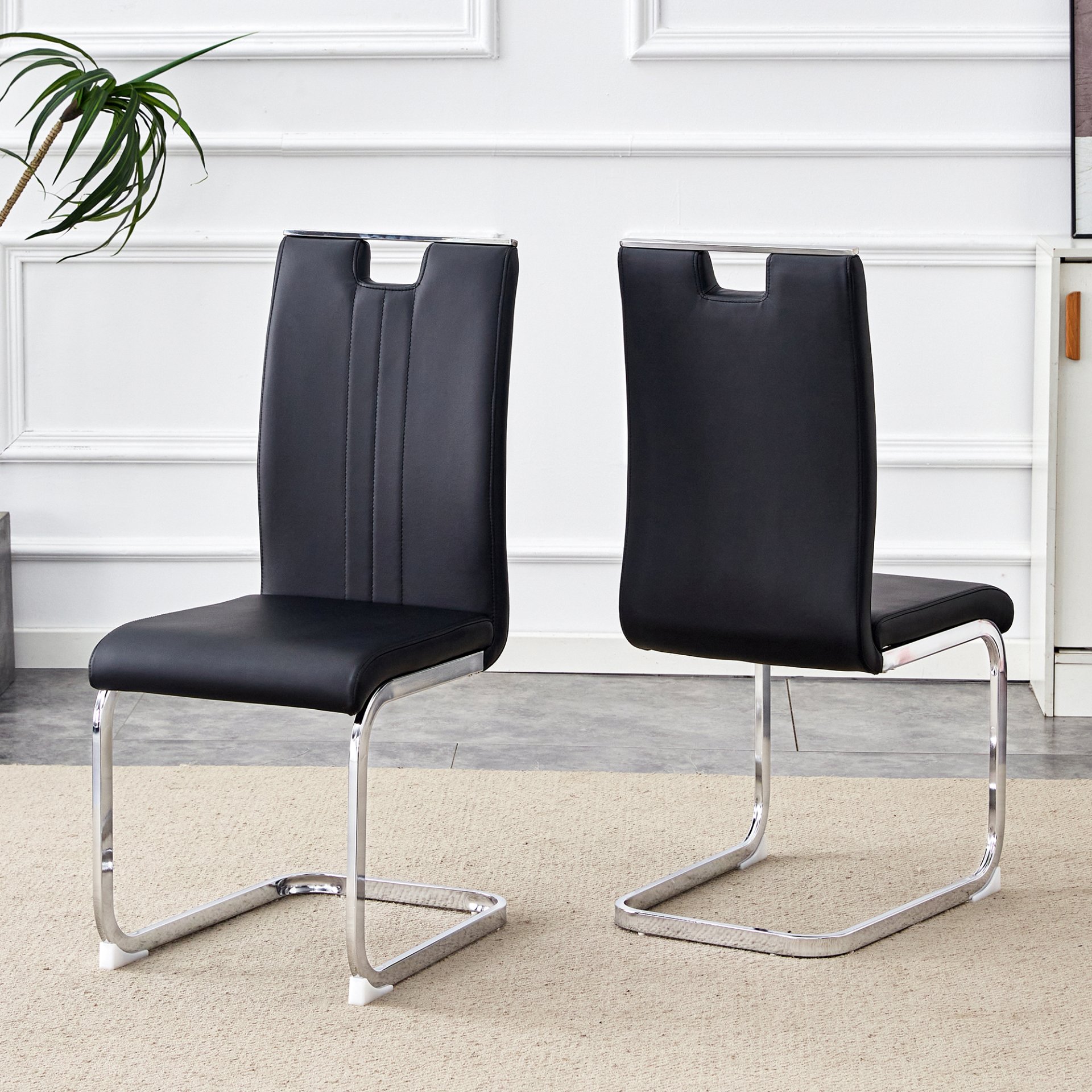 (Set of 4) Material Bow Shaped Chairs Perfectly Integrated Into Industrial And Modern Home Design - Black - Image 8