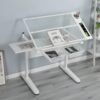 38.18" Hand Crank Adjustable Drafting Table Drawing Desk With 2 Metal Drawers With Stool - White - Image 7
