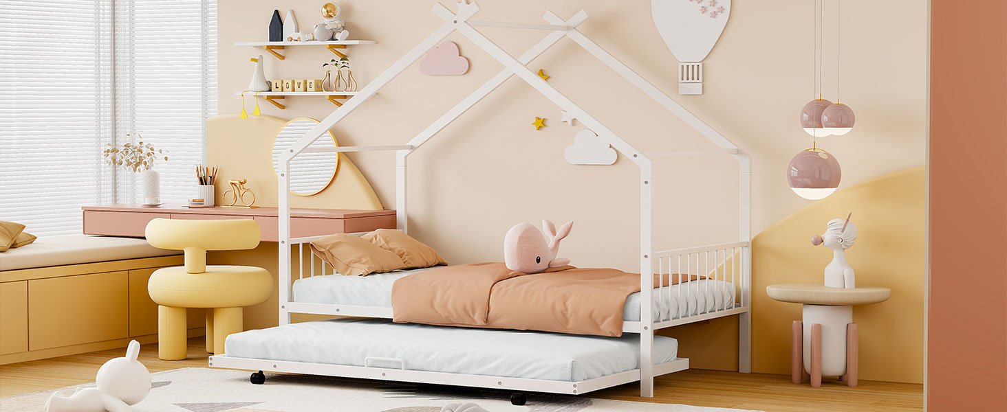 Twin Size Playhouse Design Bed With Twin Size Trundle - White - Image 19