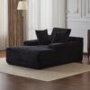Oversized Chaise Lounge Chair Cozy Cloud Couch, Plush Corduroy Upholstered Sleeper Sofa Daybed With 3 Throw Pillows And Wide Armrest For Living Room - Black - Image 2