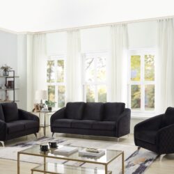 Sofia - Velvet Fabric Sofa Loveseat Chair Living Room (Set of 3) - Black