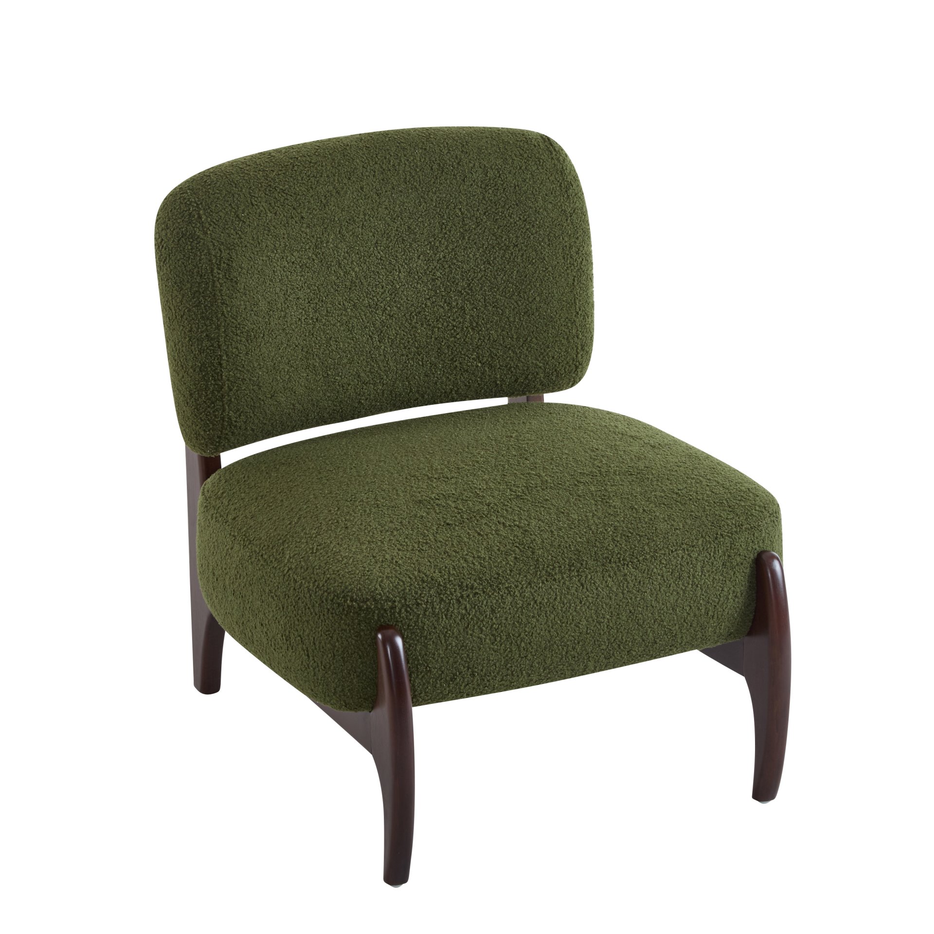 Modern Boucle Lounge Chair With Solid Wood Frame - Green - Image 7