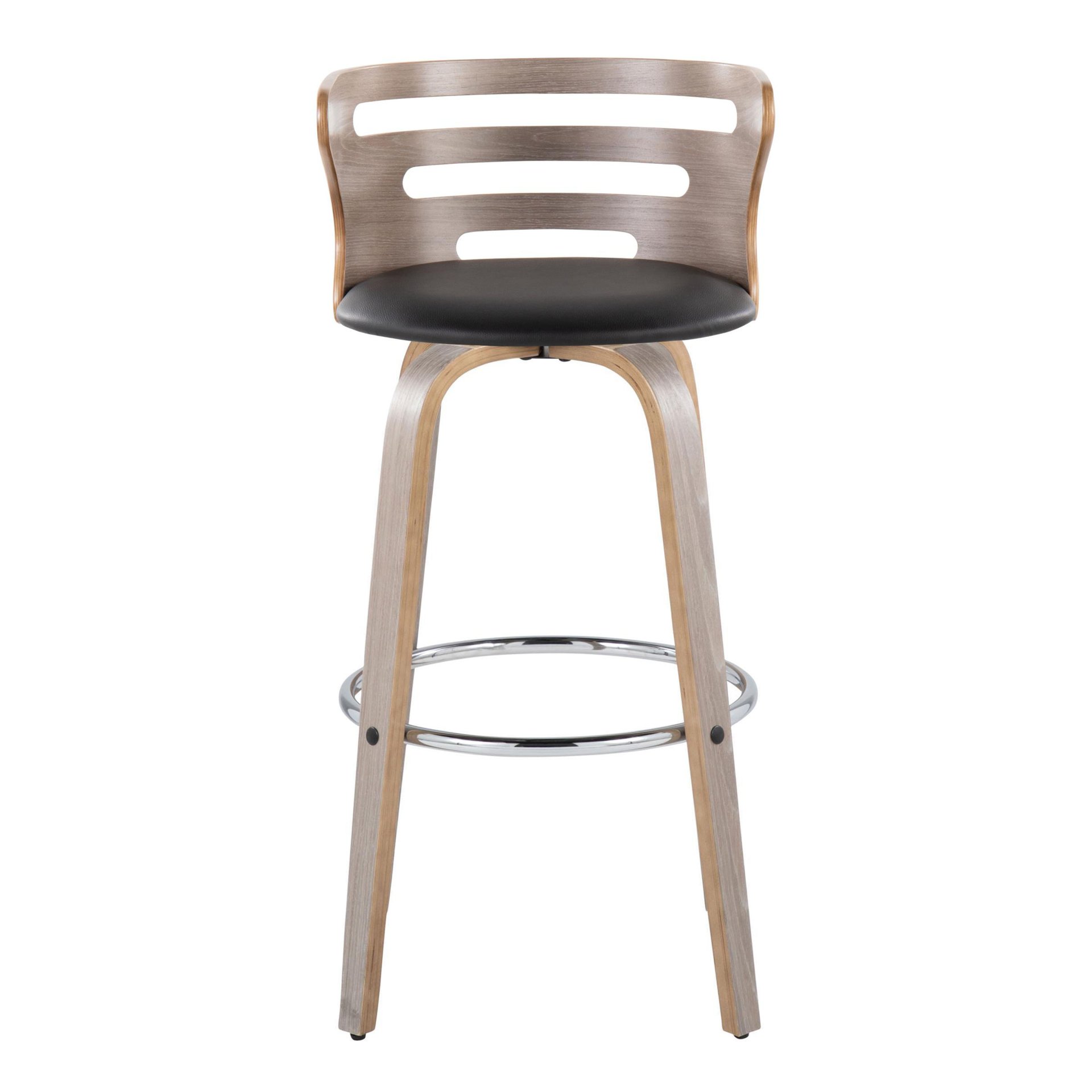 Cosini - Mid-Century Modern Fixed Height Barstool With Swivel With Round Footrest (Set of 2) - Light Gray / Black - Image 5