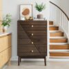 Modern 4 Drawer Dresser Chest For Living Room, Bedroom, Corridor Wooden Storage Cabinet - Walnut - Image 2
