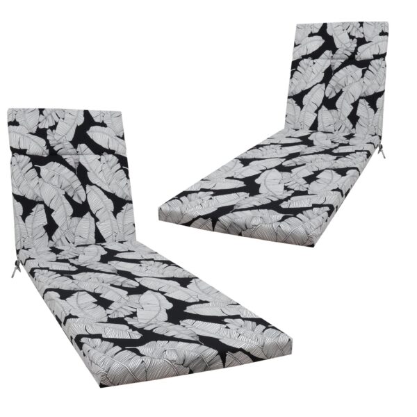 2 Piece Indoor / Outdoor Chaise Lounge Chair Cushion Set With Ties, Patio Seat Cushions For Lawn, Pool & Beach - Black Leaf
