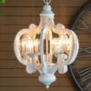 Farmhouse Chandelier, 6 Light Wood Chandelier Pendant Light Fixture With Adjustable Chain For Dining Room Living Room Entryway, Bulb Not Included - Cream - Image 7