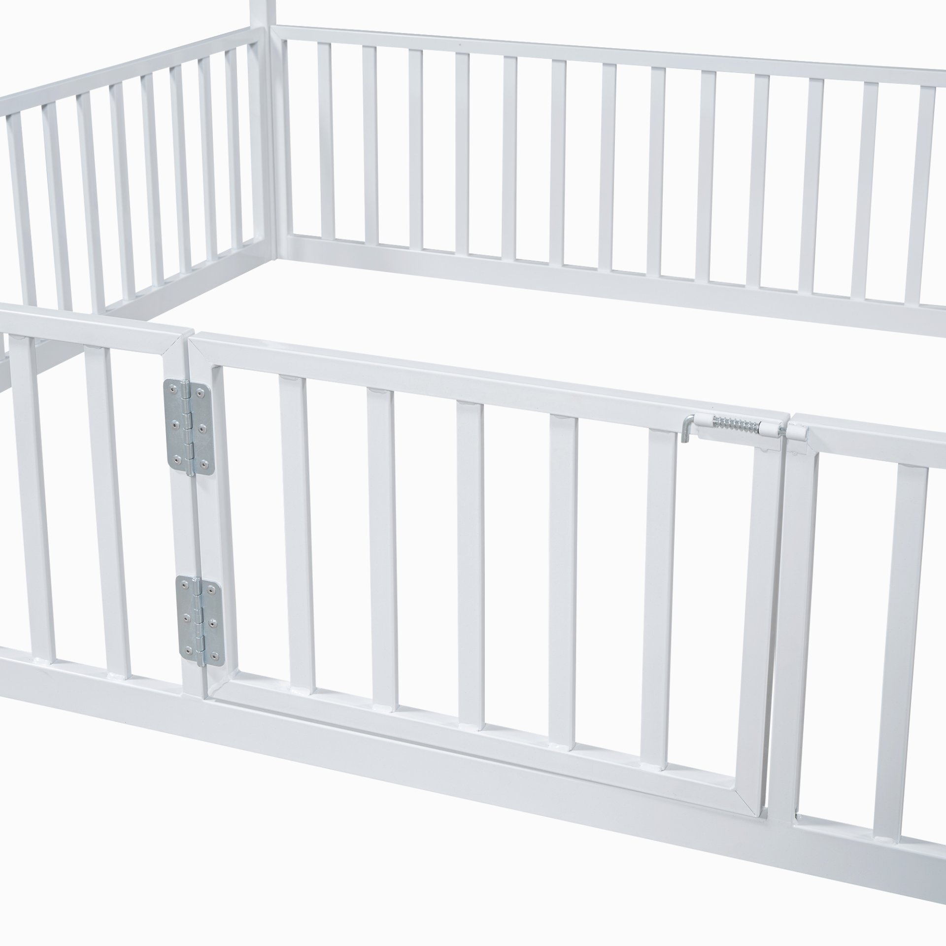 Full Size Metal House Bed With Fence And Door - White - Image 17