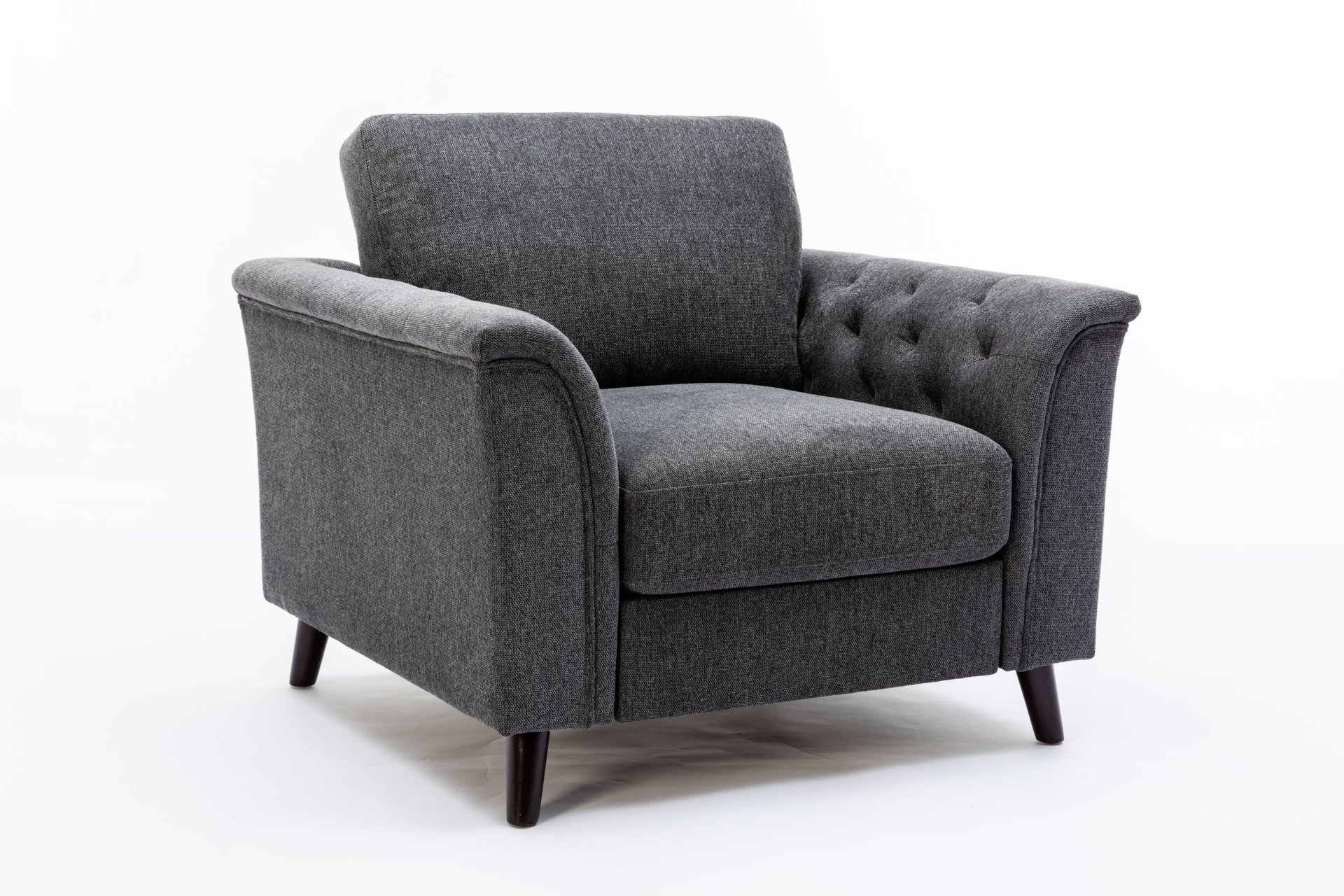 Stanton - Linen Chair With Tufted Arms - Dark Gray - Image 2
