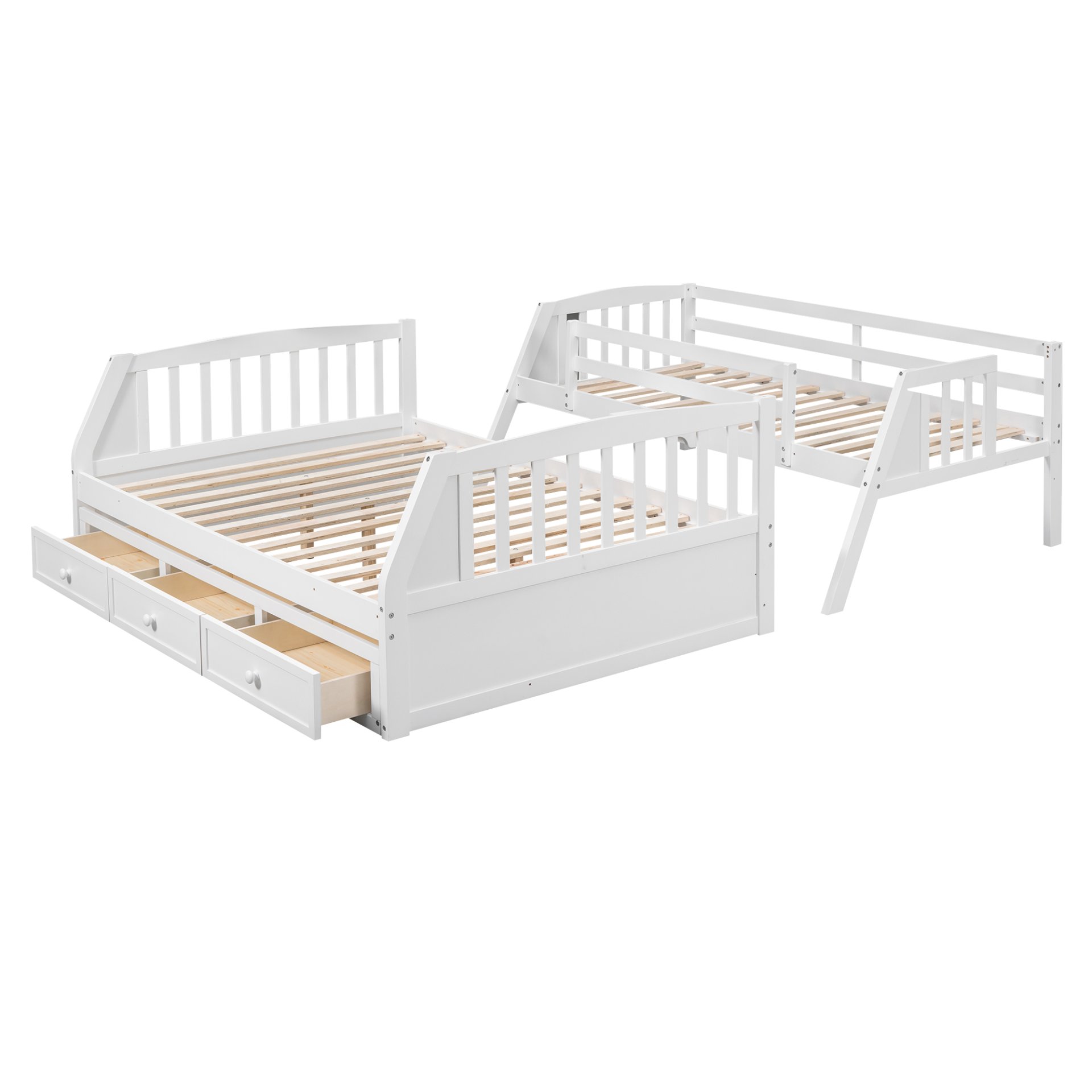 Twin Over Full Bunk Bed With Drawers, Ladder And Storage Staircase - White - Image 7
