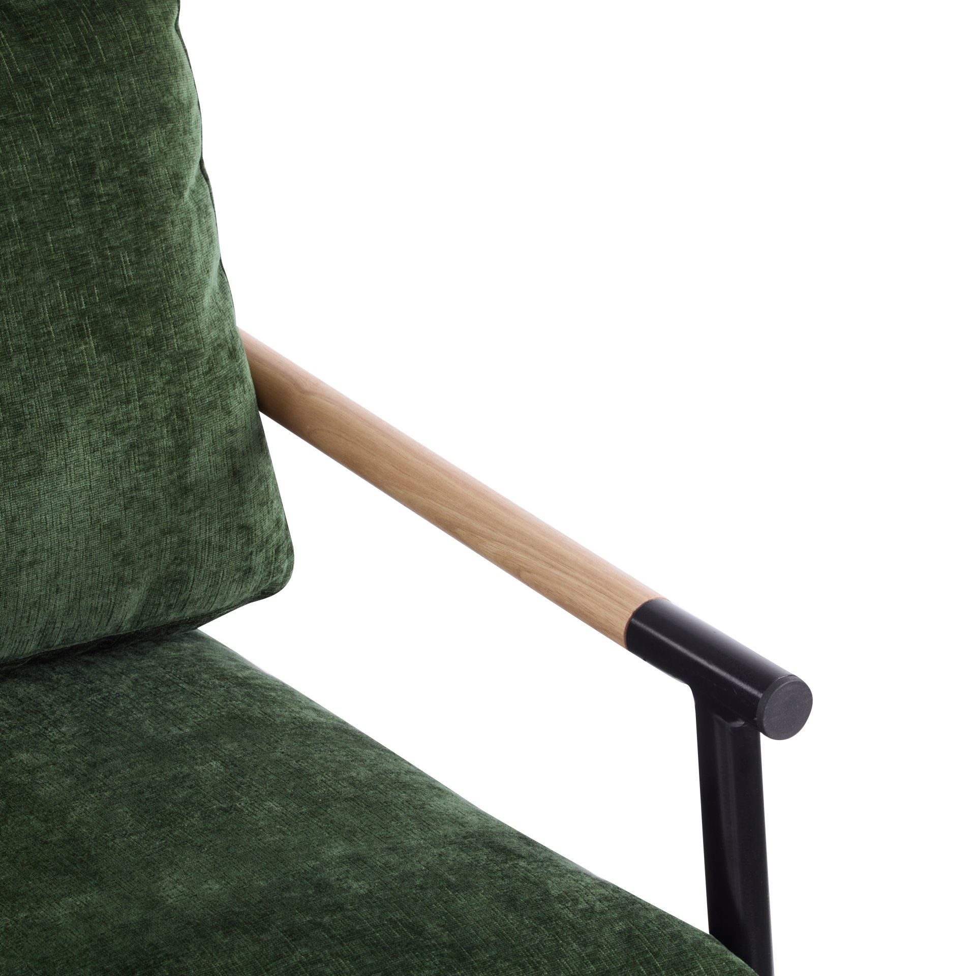 Modern Accent Chair With Plush Cushions, Minimalist Metal Frame, Wooden Armrest Design - Green - Image 13