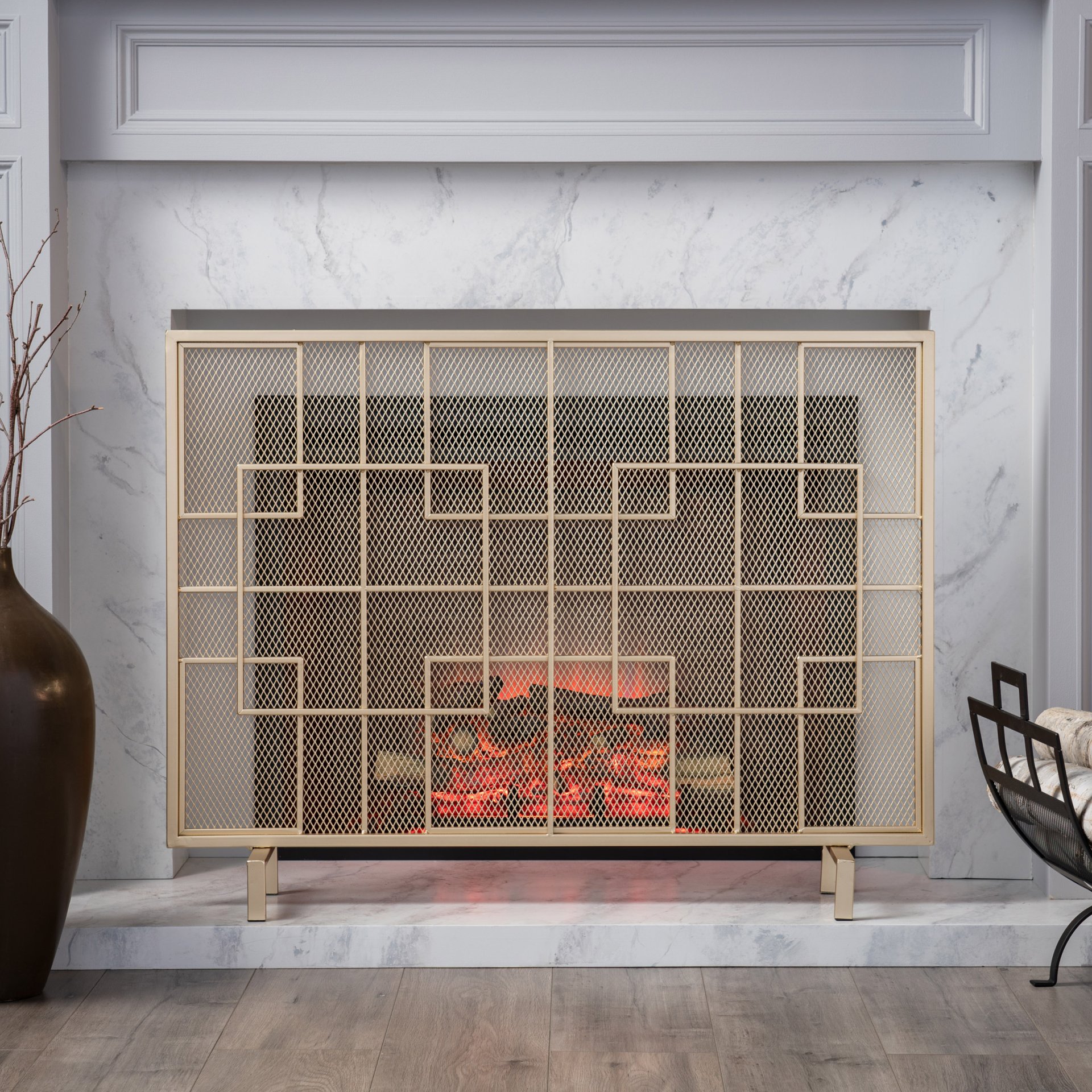 Dorothy - Modern Single Panel Iron Fire Screen - Gold - Image 2