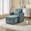 Multifunctional Chenille Recliner With Storage And Phone Bracket For Small Spaces - Lake Blue - Image 2