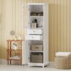 Tall Bathroom Storage Cabinet With Glass Doors, Free-Standing, Two Drawers, And Adjustable Shelves, MDF Board, Painted Perfect For Displaying Your Favorite Items - White - Image 28