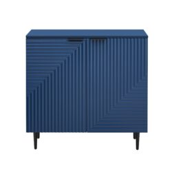 Side Cabinet With Adjustable Shelves And Geometric Door Panels - Navy Blue
