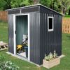 6Ft X 5Ft Outdoor Metal Storage Shed With Window And Transparent Plate For Garden, Lawn - Black / White - Image 2